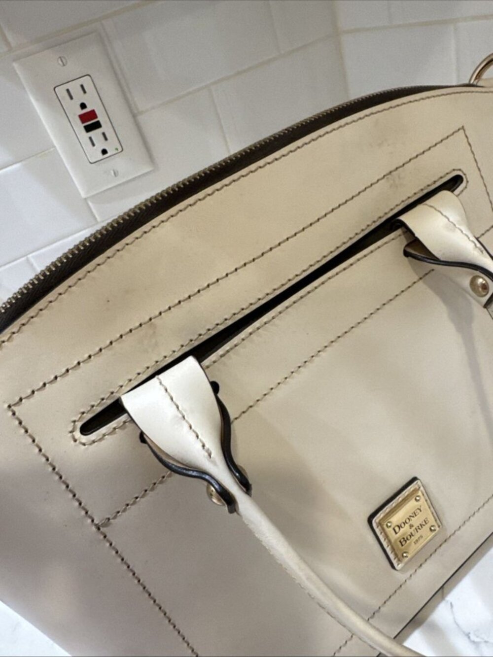 As Is Dooney and Bourke Beacon Cream Leather Satchel Bag - Picture 10 of 16
